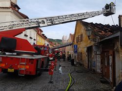 Požár domů v historickém centru Českého Krumlova
