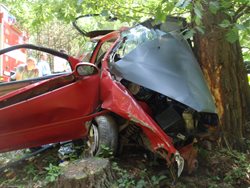 Na Plzeňsku narazilo auto do stromu, řidiče museli hasiči vyprostit