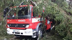 AKTUALIZACE 1Výjezdy hasičů v Jihočeském kraji k následkům silné vichřice se blíží ke čtyřem stovkám, spadlý strom zničil i cisternu