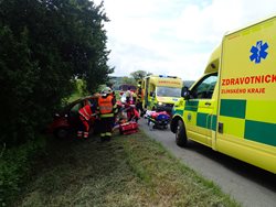 Havárie vozidla u obce Kvasice na Kroměřížsku