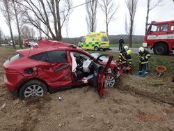U Choustníkova Hradiště vyprostili hasiči z auta řidičku a psa