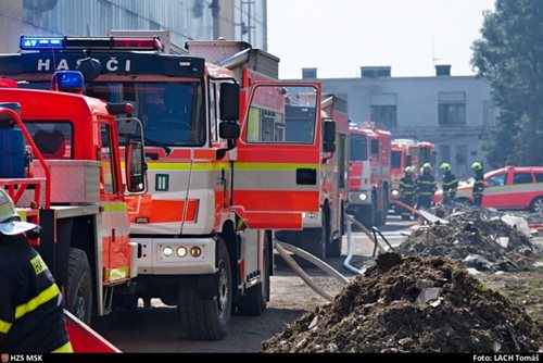Požár ve strojovně bývalého Dolu 9. květen ve Stonavě od autogenu