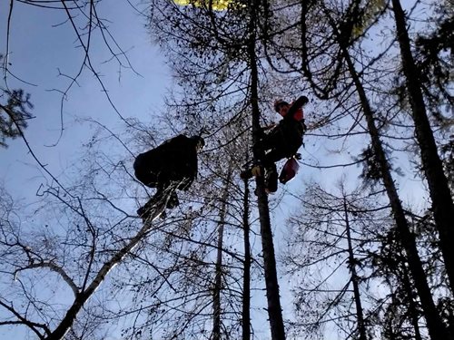 Paraglidistu i s křídlem zachránili z korun stromů přerovští hasiči-lezci