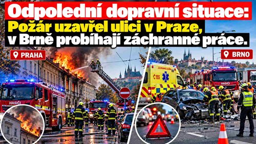 Odpolední dopravní situace: Požár uzavřel ulici v Praze, v Brně probíhají záchranné práce