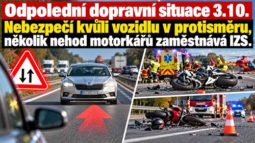 Odpolední dopravní situace: Vozidlo jede v protisměru, v Novém Jičíně zasahují složky IZS