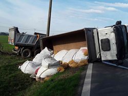 U Věže havaroval nákladní vůz převážející brambory.