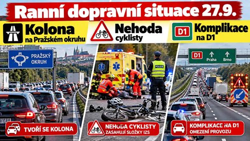 Ranní dopravní situace: Na D0 se tvoří kolona, D1 omezují poruchy a vozidla údržby