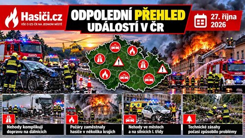 Odpolední přehled událostí v ČR: Záchranné a vyprošťovací práce po nehodě, střet tramvaje s autem a další zásahy IZS