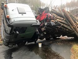 V lese nedaleko Rajnochovic havarovala souprava se dřevem