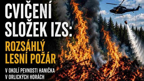 Rozsáhlý lesní požár zaměstná 200 zasahujících a vrtulník. Půjde o velké cvičení IZS