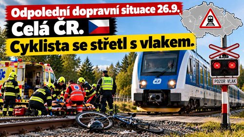 Odpolední dopravní situace: Cyklista se střetl s vlakem, probíhají záchranné a vyprošťovací práce