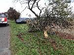 U Ledče nad Sázavou skončil po nehodě osobní vůz na střeše