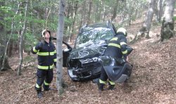 Osobní vozidlo na prudkém svahu do lesa zastavil po deseti metrech až kmen stromu. 