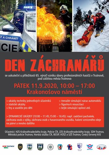 11. 9. 2020 bude Den záchranářů na Krakonošově náměstí v Trutnově