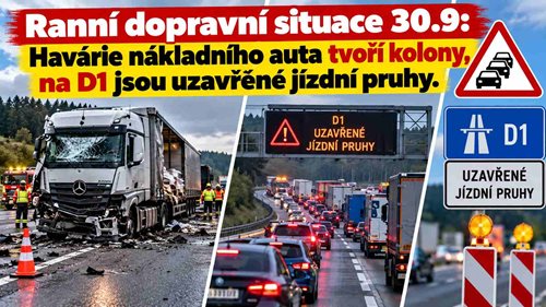 Ranní dopravní situace: Na D7 probíhá vyprošťování nákladního auta, hrozí dopravní kolaps