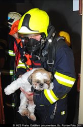 Během požáru bytu bylo zachráněno 5 osob a pes