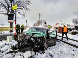 Nehoda na železničním přejezdu v Kardašově Řečici