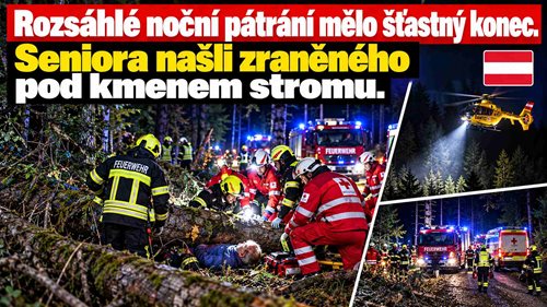 Rozsáhlé noční pátrání mělo šťastný konec. Seniora našli zraněného pod kmenem stromu