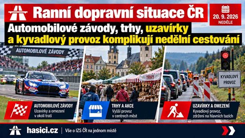 Ranní dopravní situace: Závody uzavřely silnici, trhy omezují provoz a na dalších místech hrozí kolony