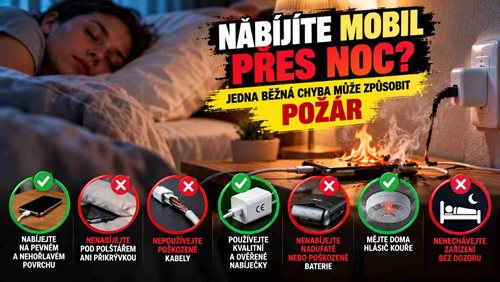 Nabíjíte mobil přes noc? Jedna běžná chyba může způsobit požár