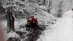Vůz skončil po nehodě převrácený na boku v příkopu.