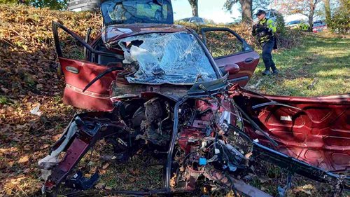 Auto narazilo do stromu. Zaklíněného spolujezdce museli hasiči vyprostit hydraulickým nářadím