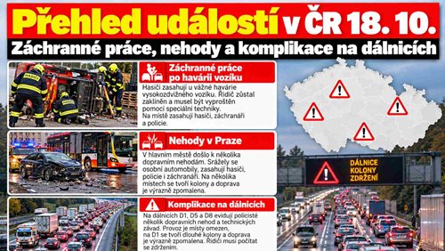 Dopolední přehled událostí: Záchranné práce po havárii vozíku, nehody v Praze a komplikace na dálnicích