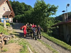 Hasiči z Frýdku-Místku zachránili zraněného muže z rokle, nesli jej lesem