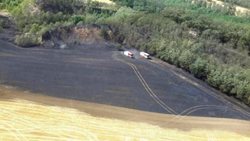 Požár pole poblíž Hrušovan u Brna