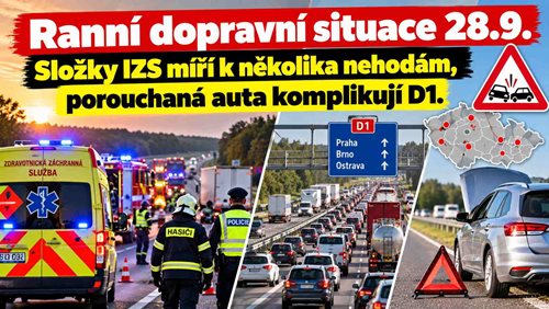 Ranní dopravní situace: Nehody cyklisty a motorkáře, na D1 jsou neprůjezdné jízdní pruhy