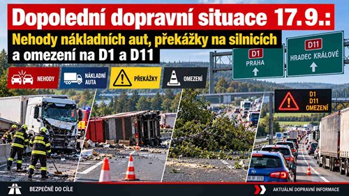 Dopolední dopravní situace: Nehoda se zraněním, problémy v Praze i porouchaná auta na dálnicích