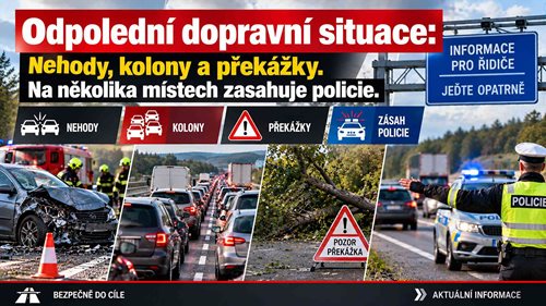 Odpolední dopravní situace: Čtyři vozidla po nehodě, problémy na D1, D3 i D8