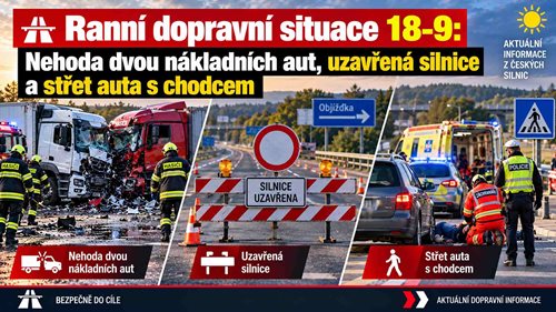 Ranní dopravní situace: Nehoda uzavřela silnici, na D1 se tvoří kolona a neprůjezdný je pravý pruh