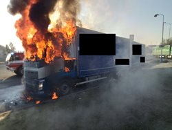 Požár kamionu v Teplicích